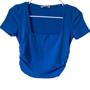 Zara Blue Square Neck Crop Top